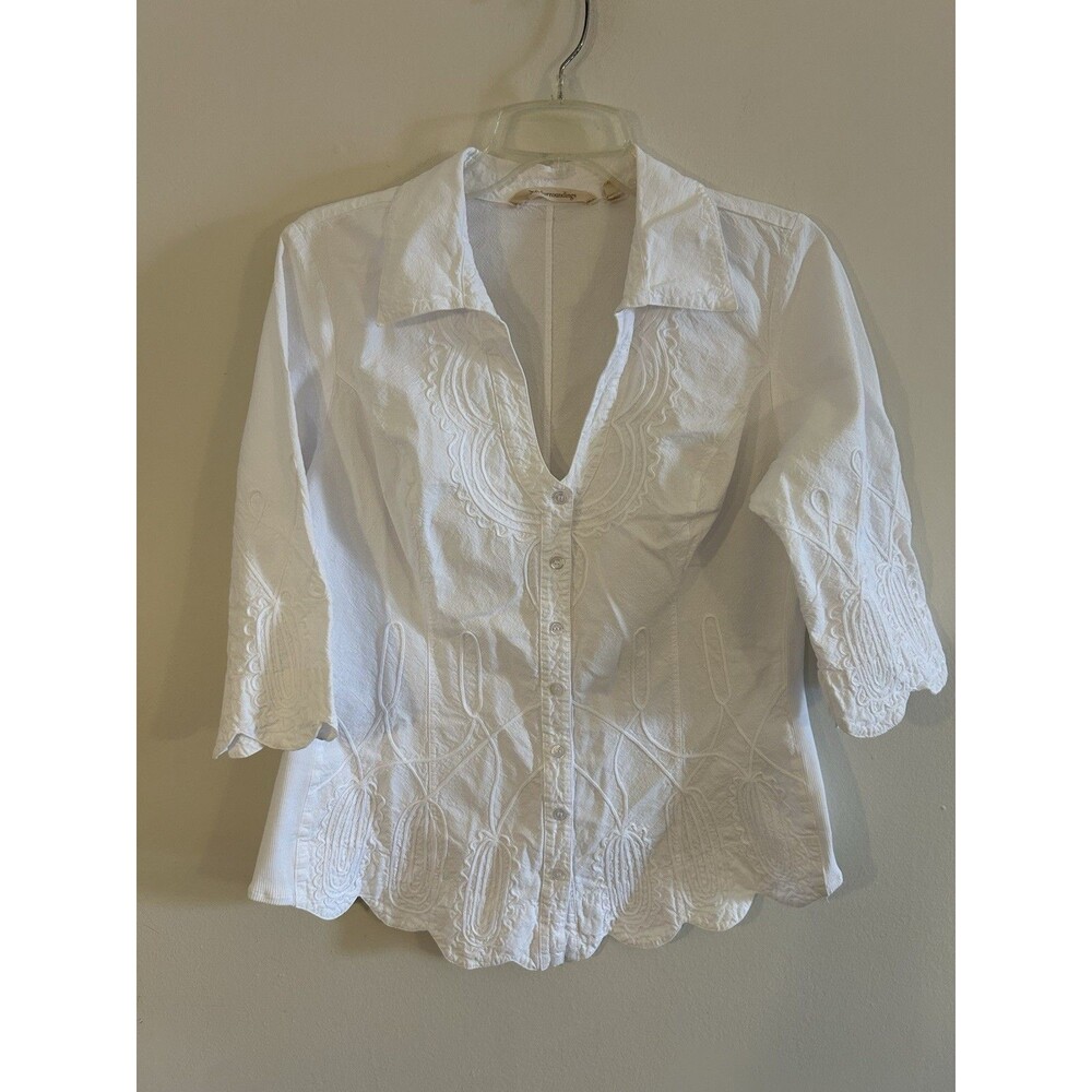 Soft Surroundings Button Embroidered Fiori Blouse White Size M Cotton